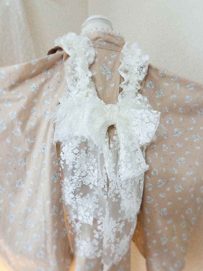 チュール被布＊フラワーブーケのレースチュールとパールのふんわり被布＊七五三