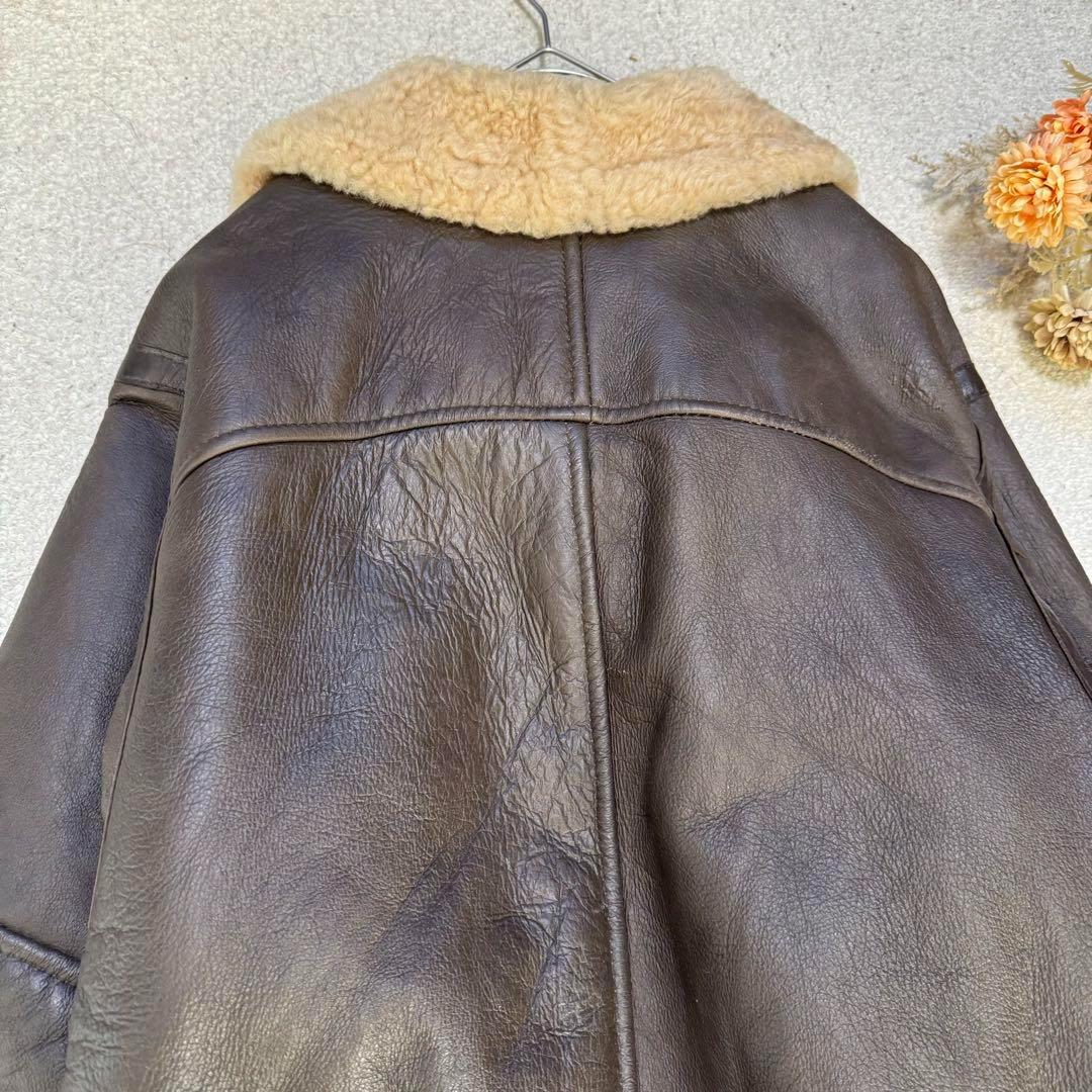 Lakeland】本革シープスキン 内面ボア ライダースジャケット ブラウンS
