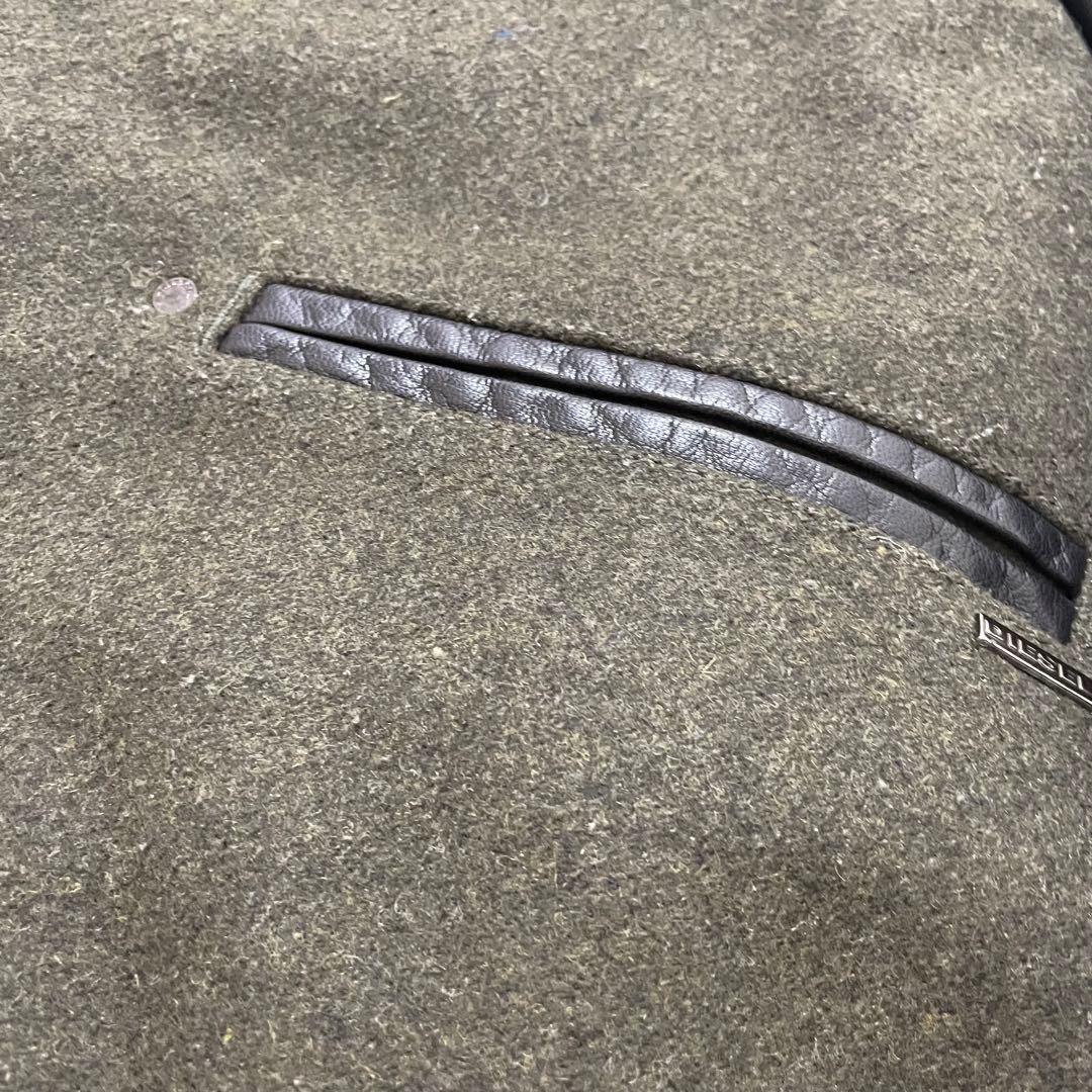 ディーゼル レザー切替 スタジャン タイガー刺繍 メルトンウール 山羊革　虎