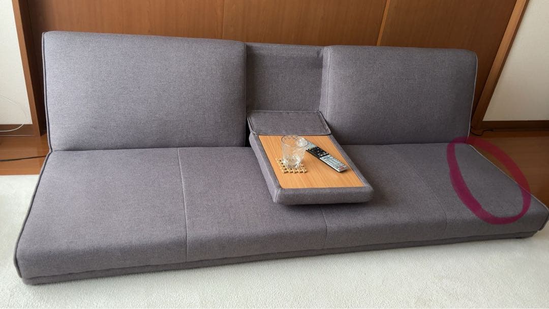 【大きめ・美品】ローソファ リクライニング付き（グレー）1.85m×1m