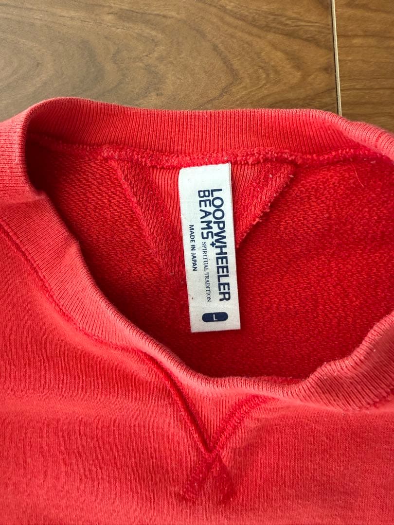 ループウィラー ビームスプラス レッド クルーネック スウェット