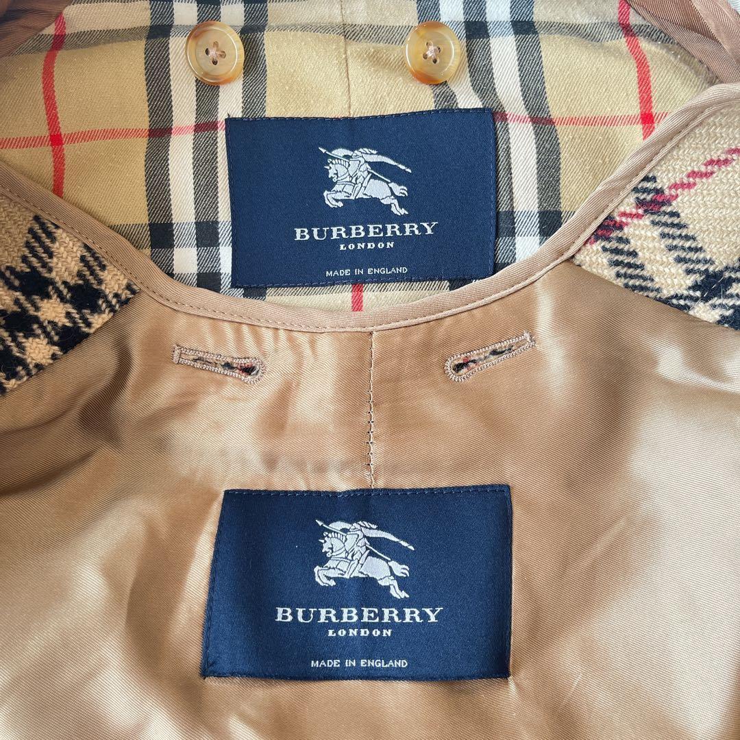 美品　英国製　バーバリー　ステンカラーコート　　ライナー付き　ノバチェック　比翼