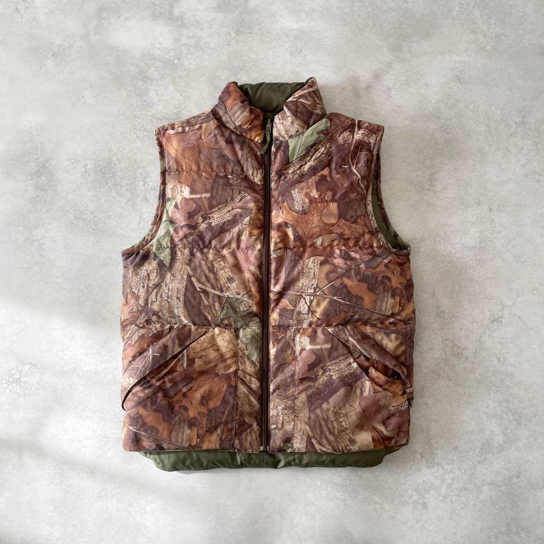 00s LLbean ダウンベスト リアルツリー リバーシブル グリーン S