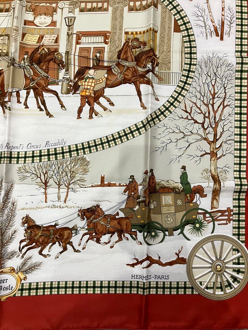 11s31 HERMES エルメス スカーフ カレ 90 シルク 冬の郵便馬車