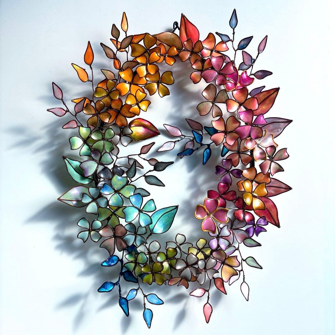 一点物　大きなアンティーク調フラワーリース　ワイヤークラフト　ディップアート