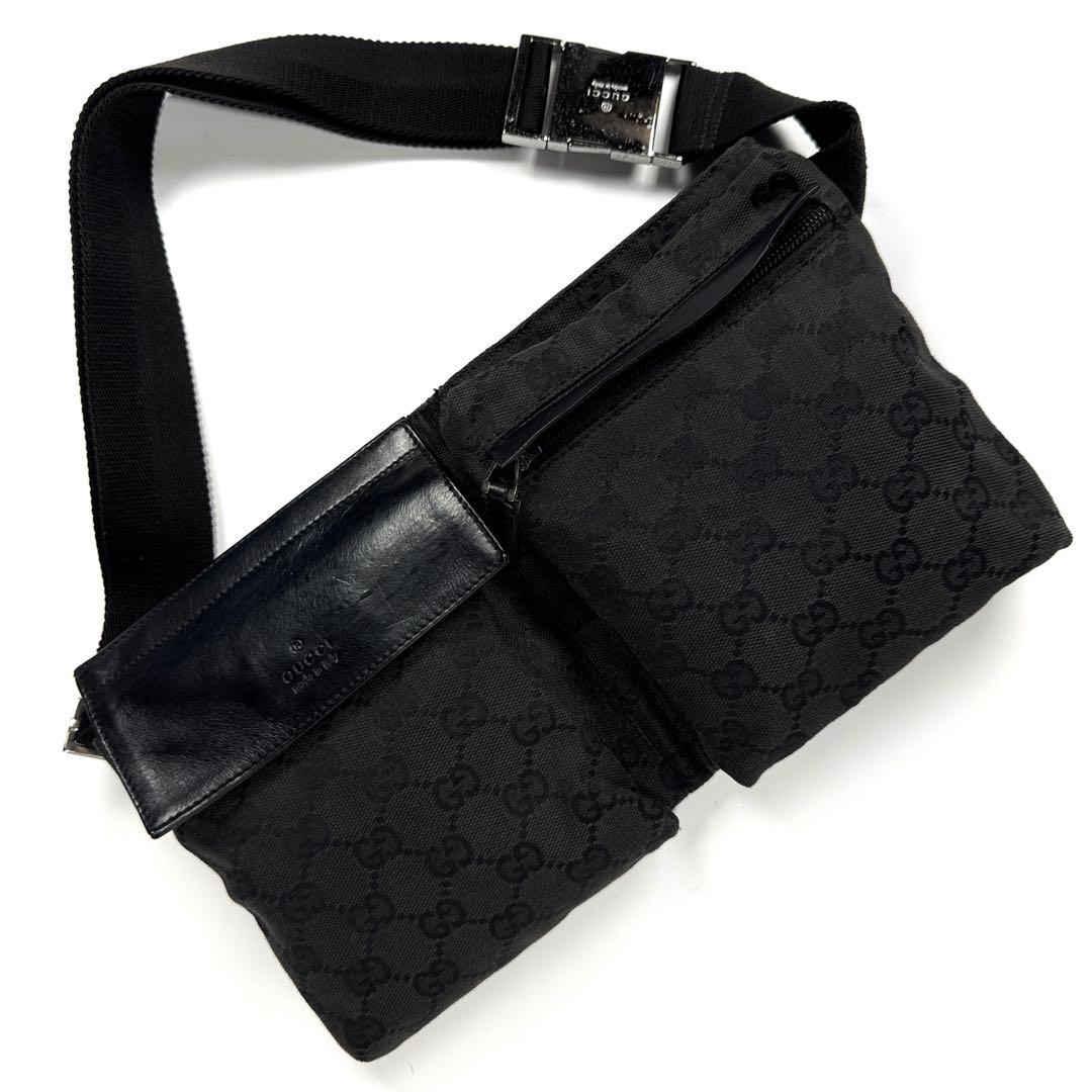 GUCCI グッチ ウエストポーチ ボディバッグ GGキャンバス 黒