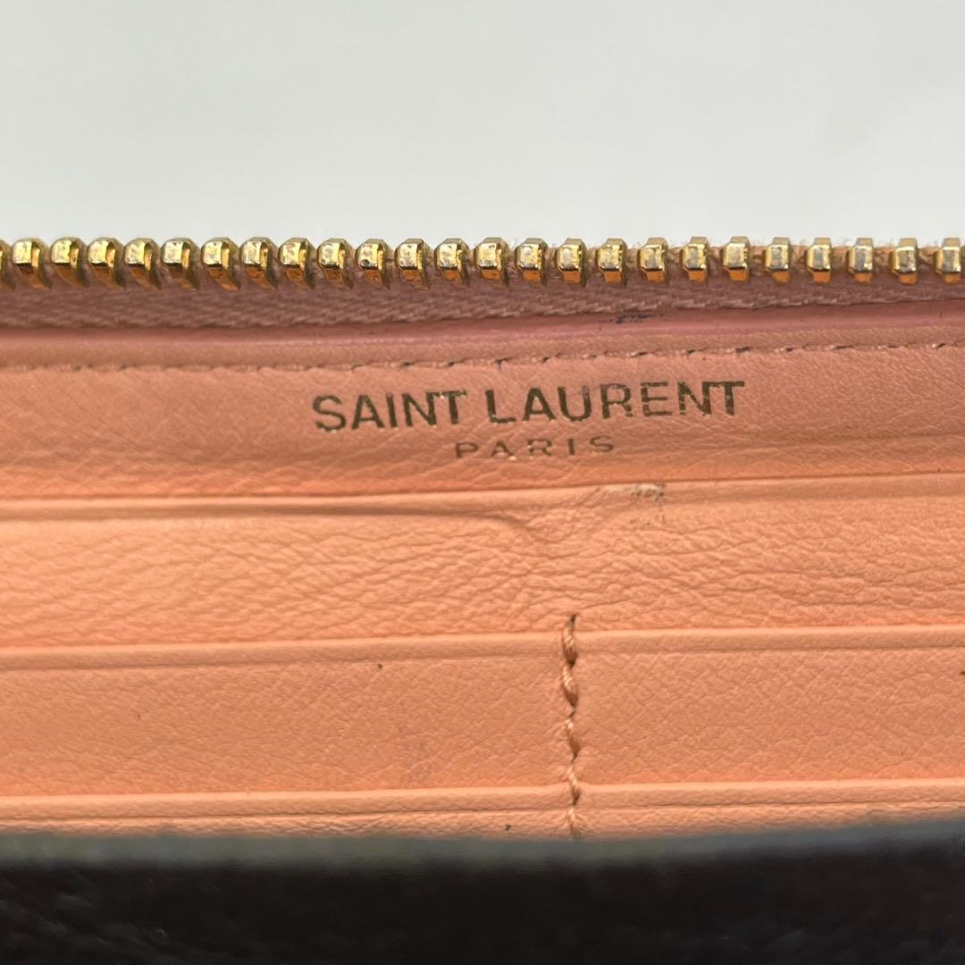 サンローラン 長財布 ラウンドファスナー Yライン ピンクベージュ 付属品完備