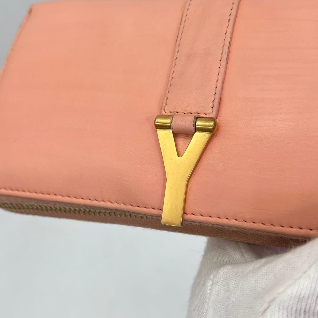 サンローラン 長財布 ラウンドファスナー Yライン ピンクベージュ 付属品完備