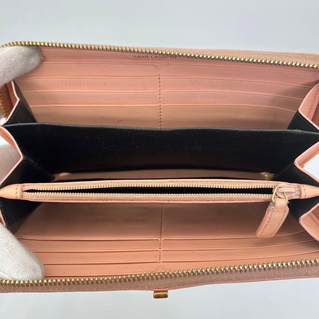 サンローラン 長財布 ラウンドファスナー Yライン ピンクベージュ 付属品完備