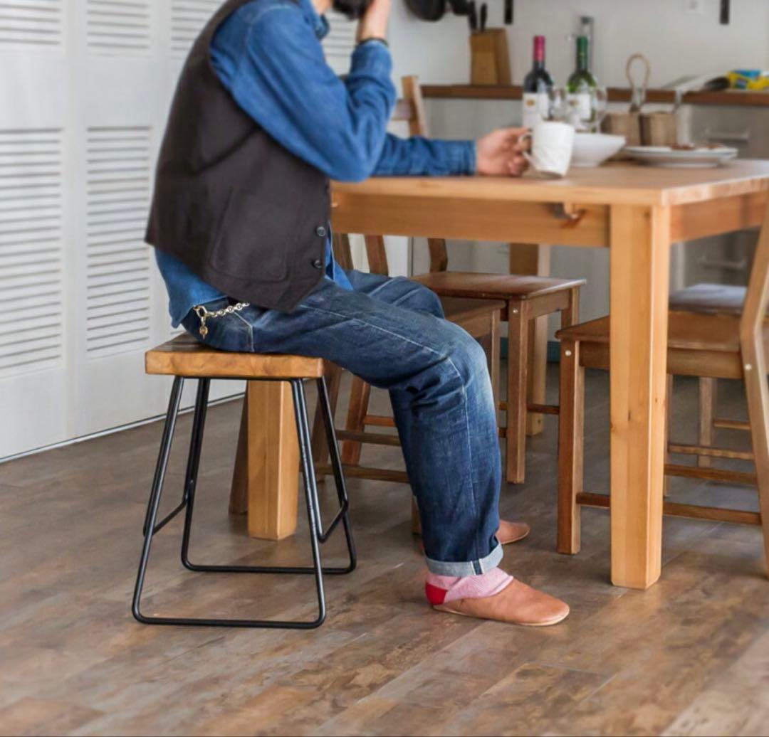 スツール／チーク材一枚板×スチール製脚／インダストリアル／ヴィンテージ風