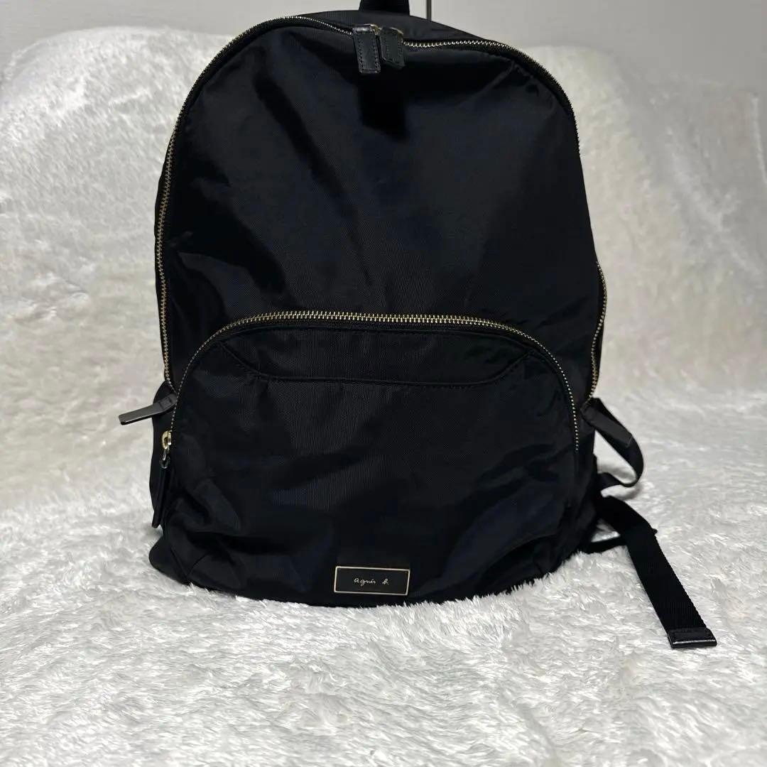 agnès b. ブラックナイロンリュック バックパック a4対応 ゴールド金具
