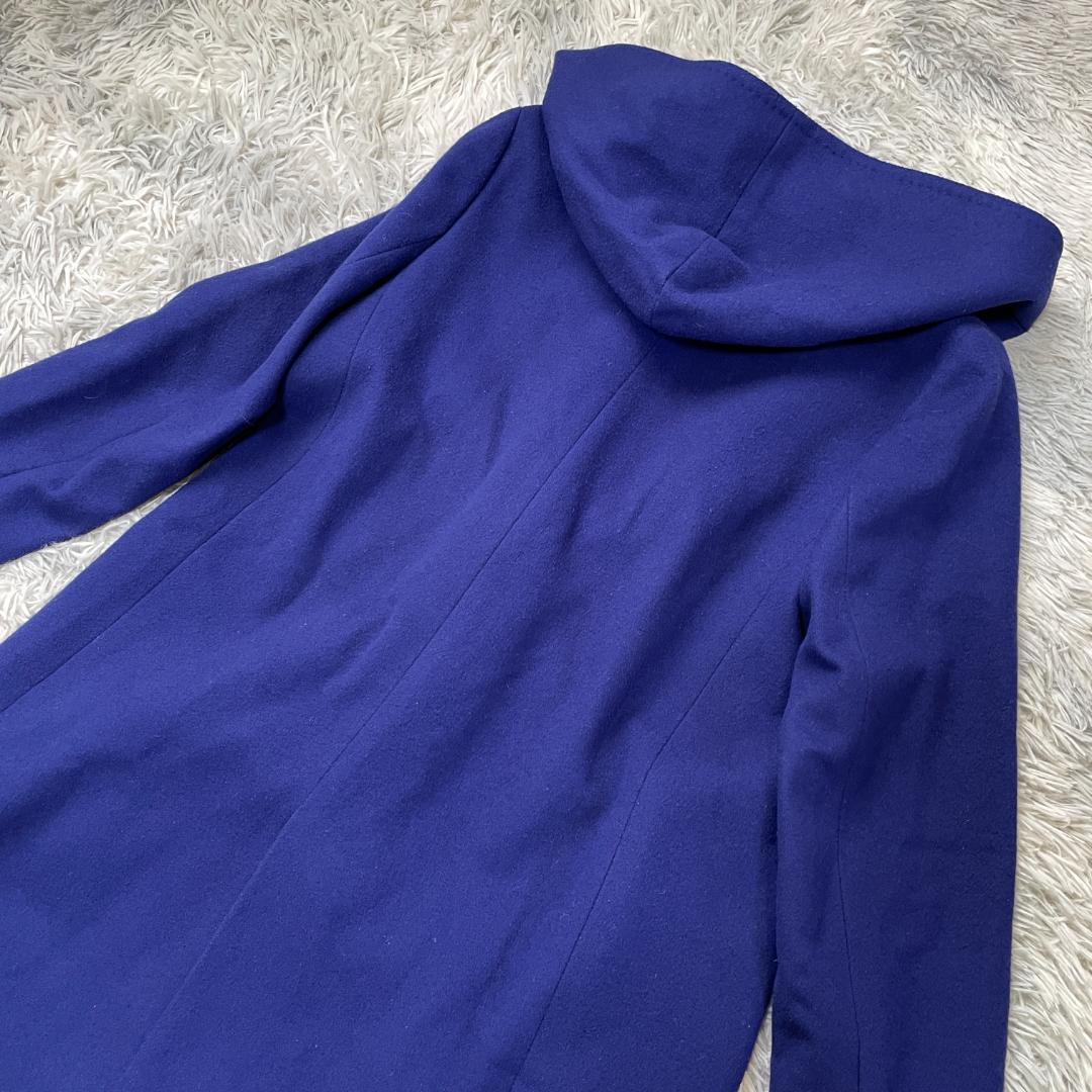 専用大きいサイズ XL 23区 ウール100 フード付きロングコート ロイヤルブ