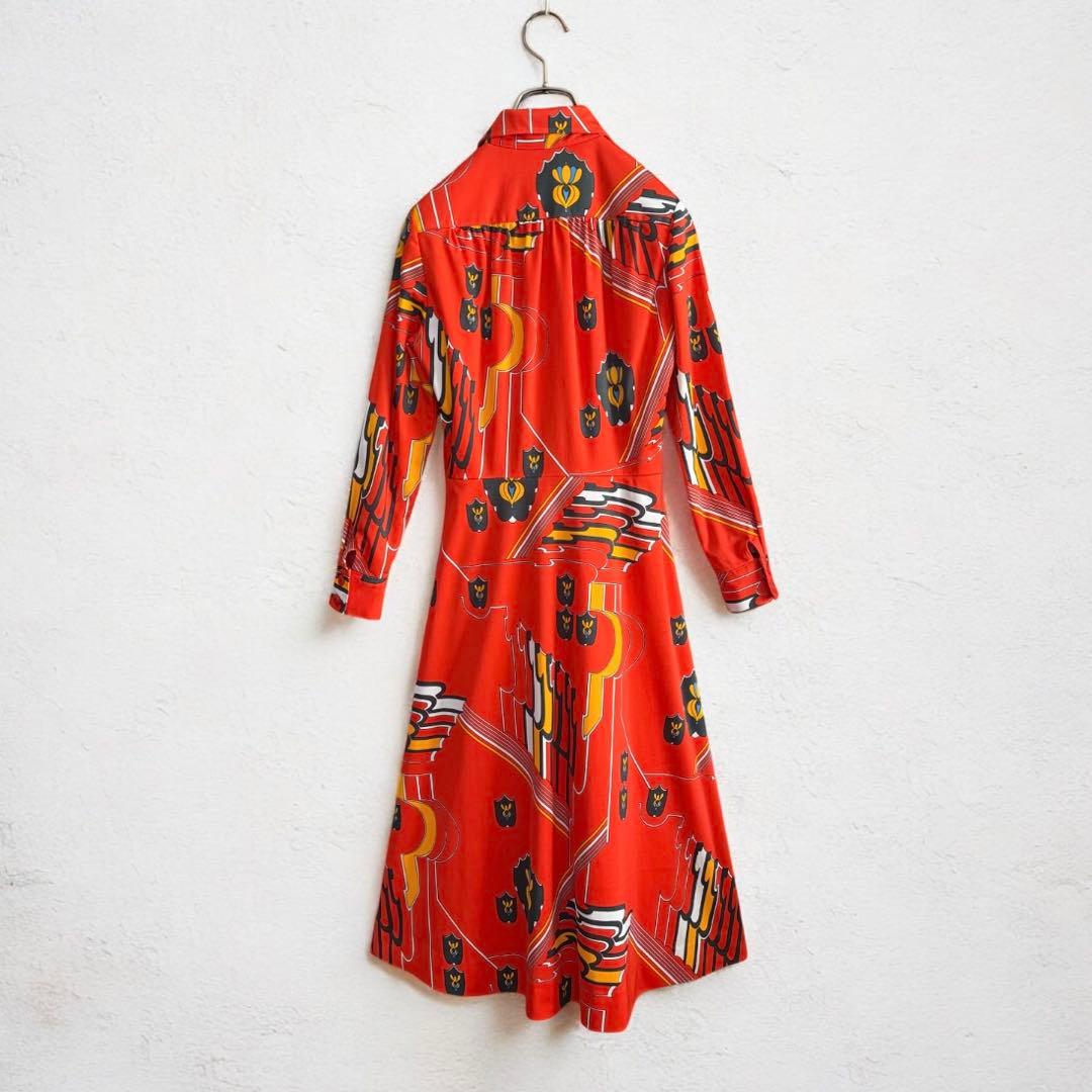 ヴィンテージ 昭和レトロ ジオメトリック柄ワンピース 70sモダンポップ 個性的