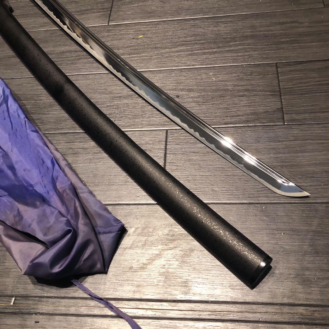 高級模造刀　高級居合刀　樋入り刀身　黒金拵え　高級居合刀　刀袋