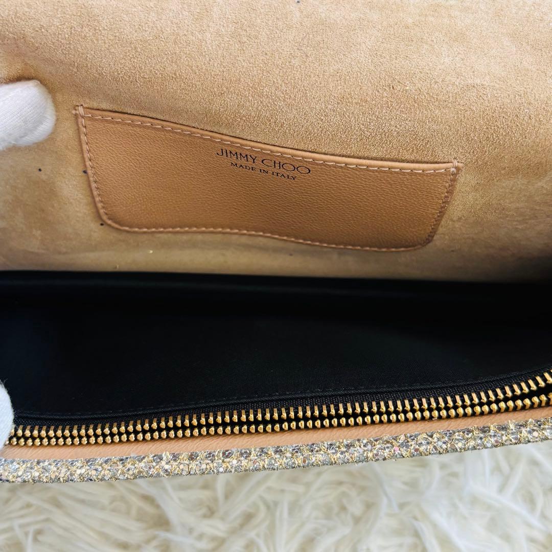 ジミーチュウ パーティバッグ グリッターラメ チェーン ゴールド金具 肩掛け可能