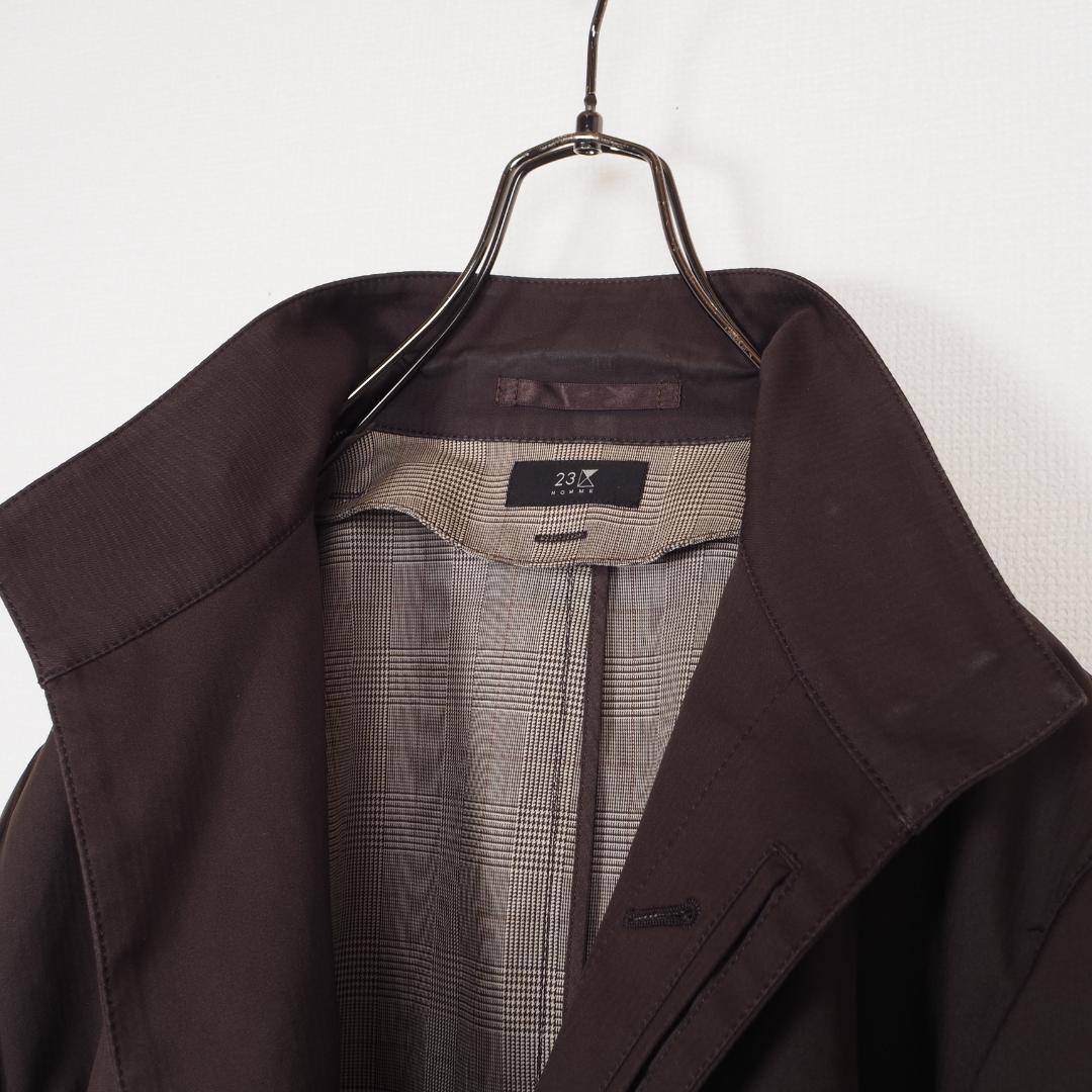 Y4823*23区☆ロング☆コート☆茶ブラウン☆グレンチェック