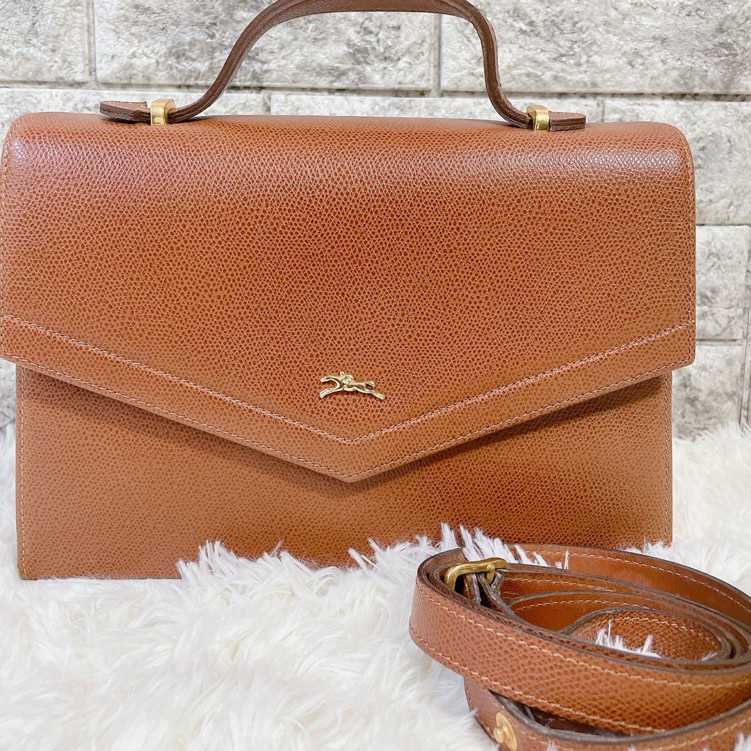 美品 ロンシャン オールレザー 本革 2way ハンドバッグ ゴールドロゴ