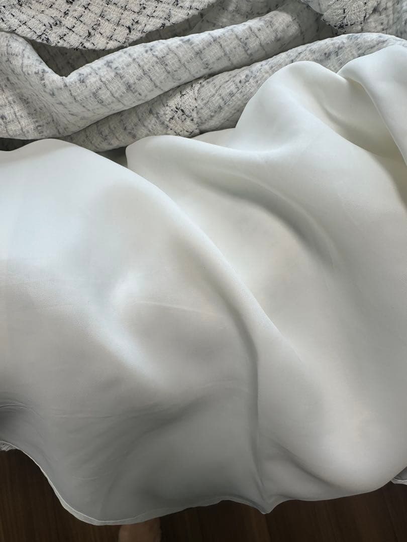 アナイ　ノースリーブひざ丈ワンピース ホワイト/ブラック　ツイード