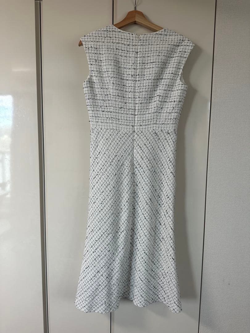 アナイ　ノースリーブひざ丈ワンピース ホワイト/ブラック　ツイード