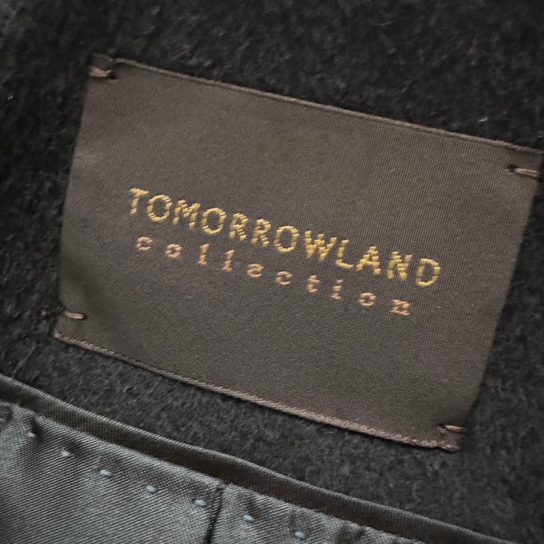 カシミヤ100 トゥモローランドコレクション　ノーカラーコート　ベルト　黒