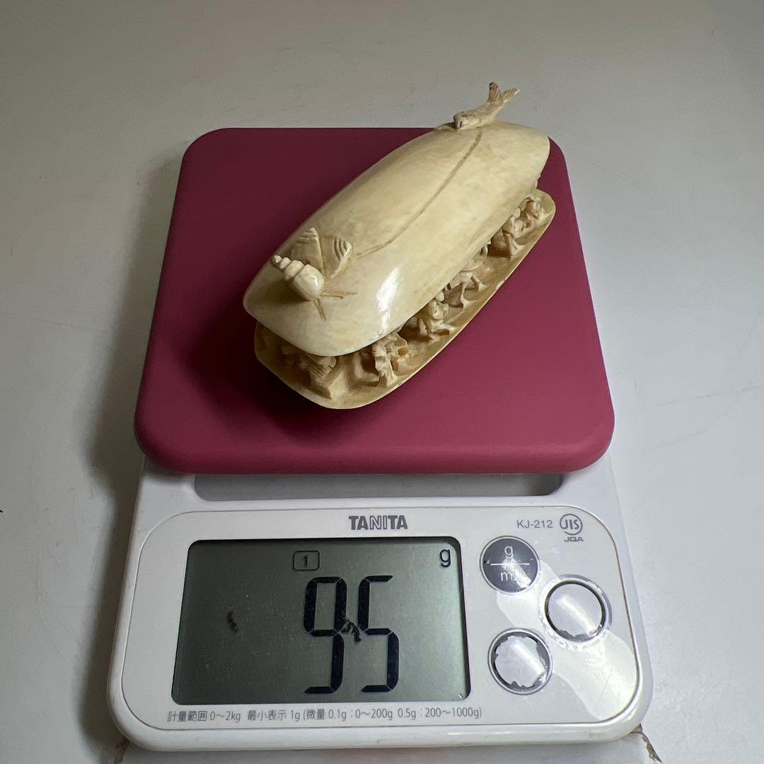 極上貝透置物 木箱付 95g/幅約10㎝ 東Y7-1219☆