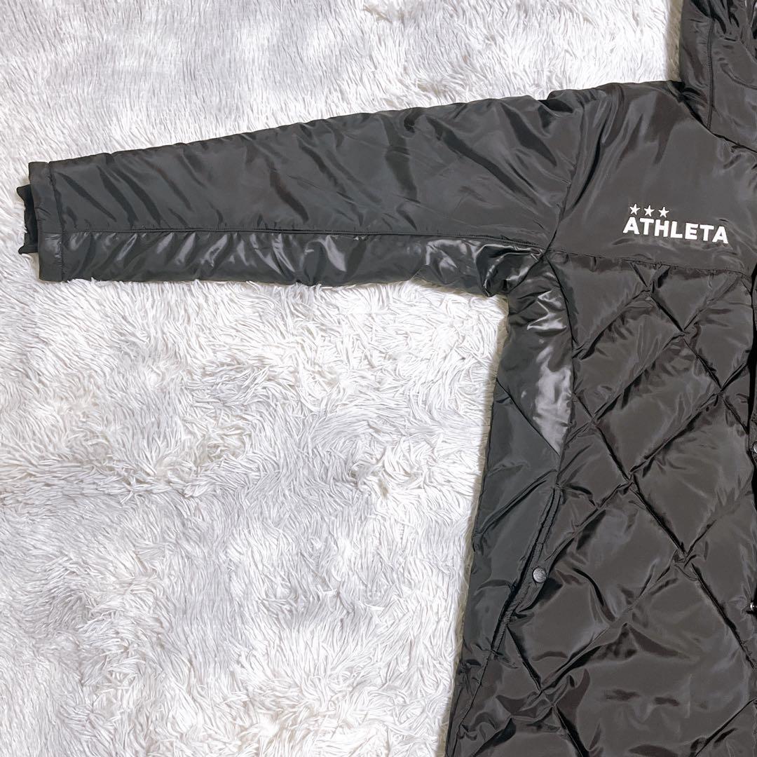 美品【アスレタ】ベンチコート (L) ロング　中綿　ナイロン　フード　ブラック