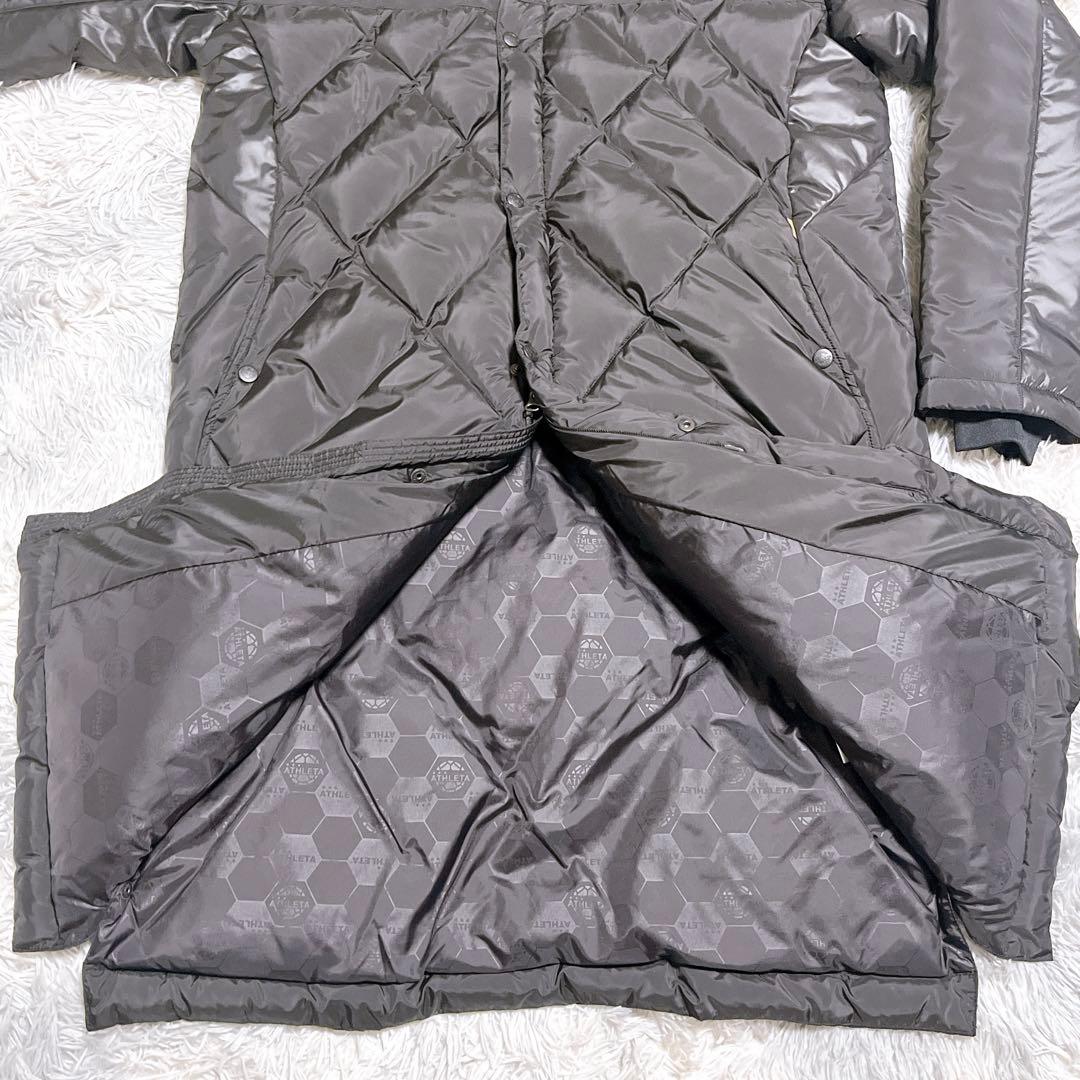 美品【アスレタ】ベンチコート (L) ロング　中綿　ナイロン　フード　ブラック