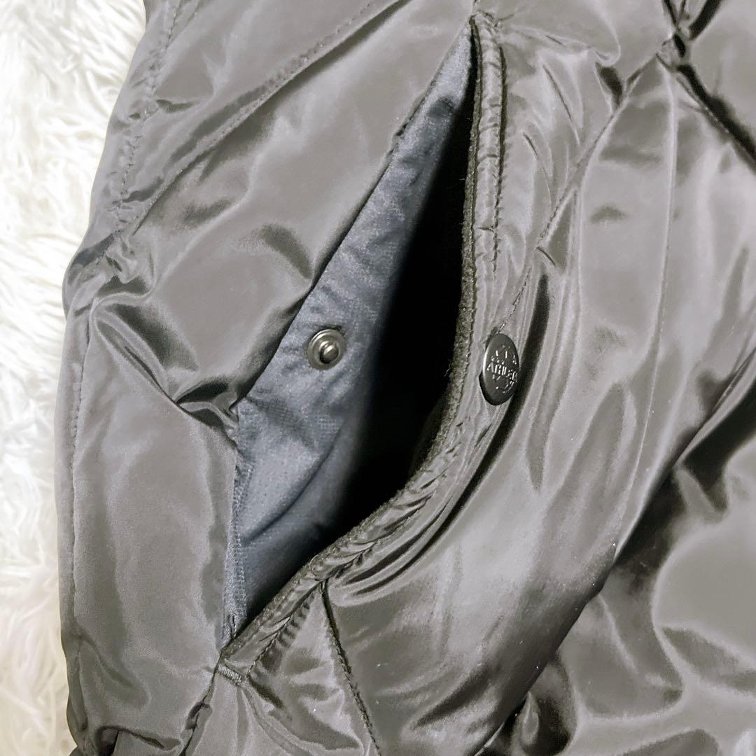 美品【アスレタ】ベンチコート (L) ロング　中綿　ナイロン　フード　ブラック