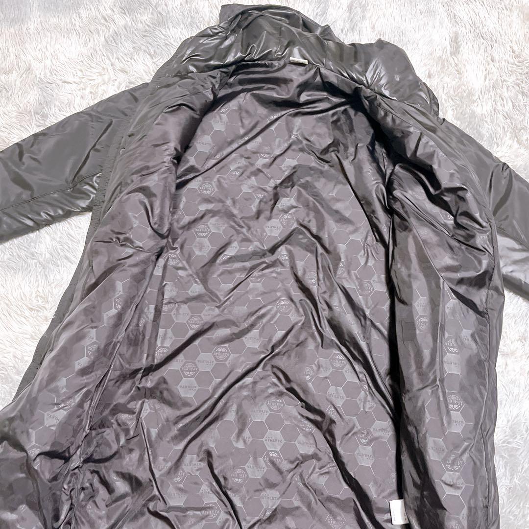 美品【アスレタ】ベンチコート (L) ロング　中綿　ナイロン　フード　ブラック