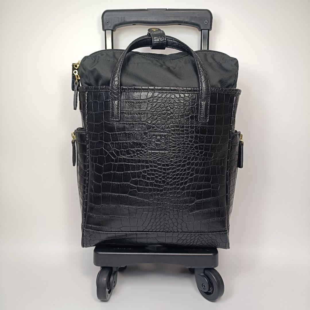 美品　swany スワニー キャリーバッグ クロコ型押し ブラック