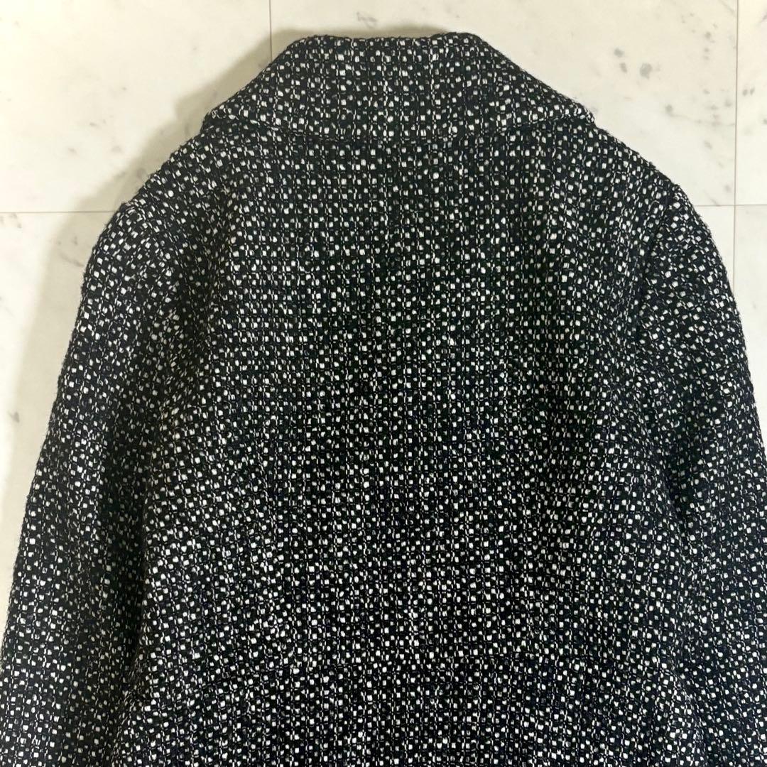 美品 シビラ ツイード ロングコート 黒 白 Aライン 裏地 ポケット 日本製