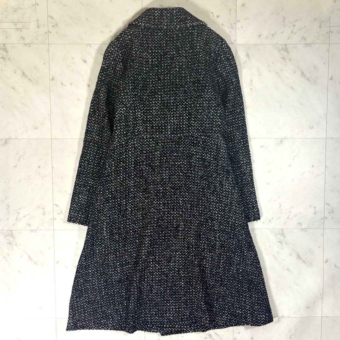 美品 シビラ ツイード ロングコート 黒 白 Aライン 裏地 ポケット 日本製