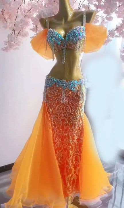 ベリーダンス衣装 ブラスカートセット オレンジ オーダーメイド