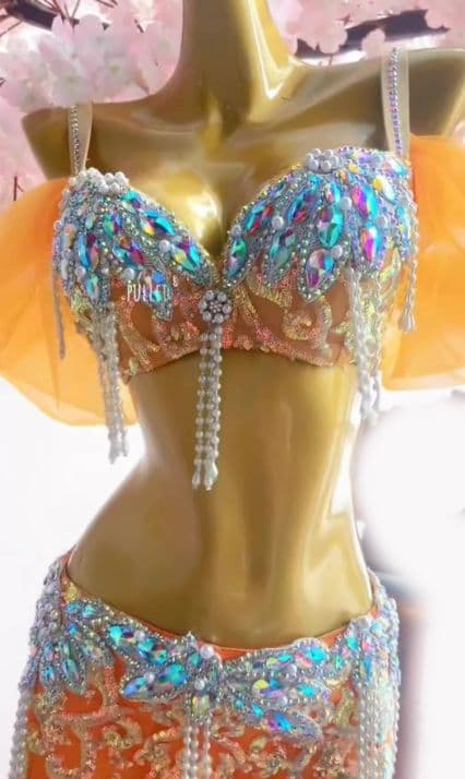 ベリーダンス衣装 ブラスカートセット オレンジ オーダーメイド