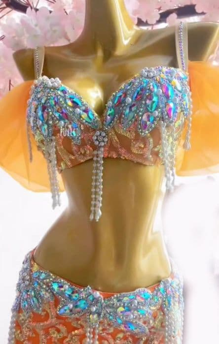 ベリーダンス衣装 ブラスカートセット オレンジ オーダーメイド