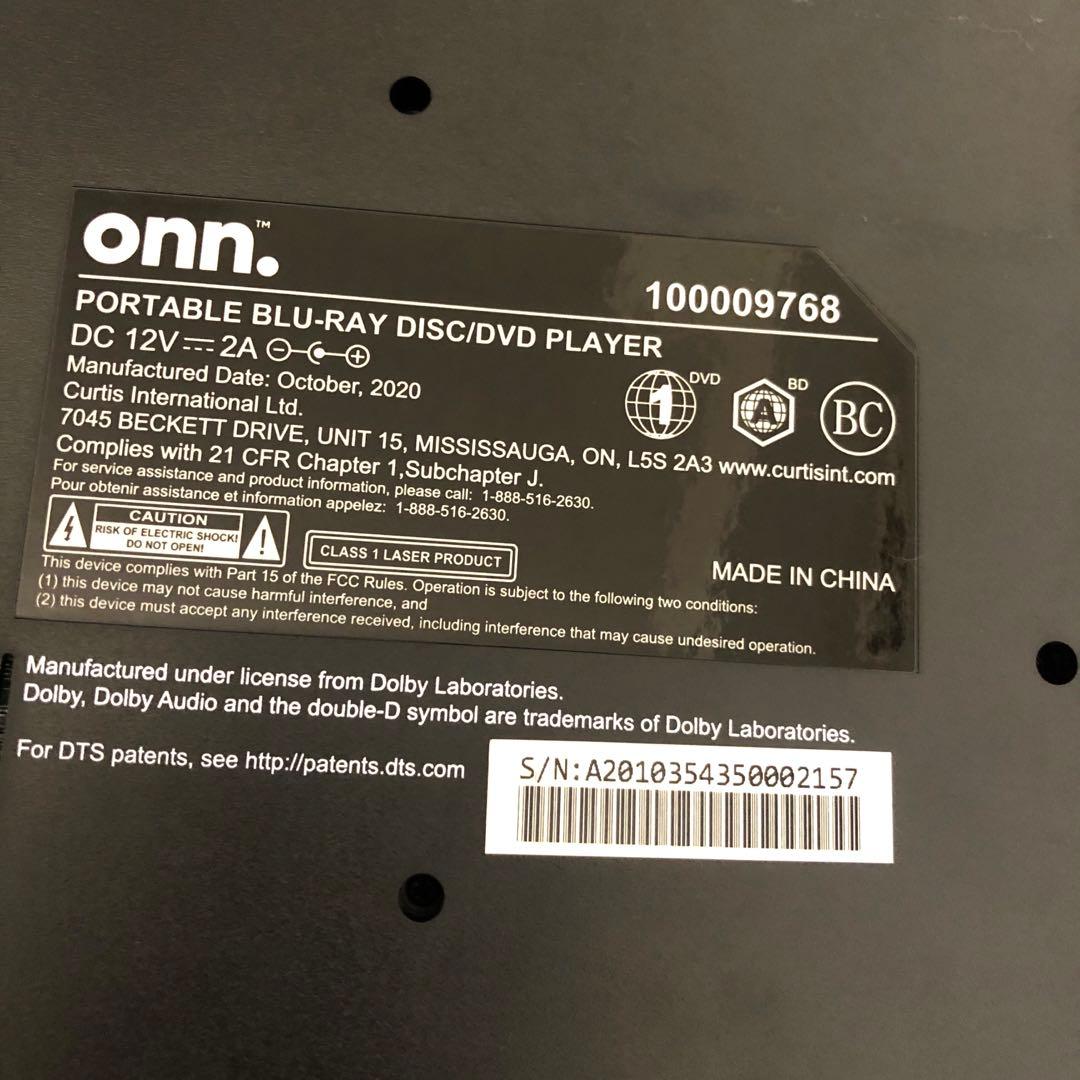 美品　ポータブル　ブルーレイプレーヤー　ONN 11インチ　100009768