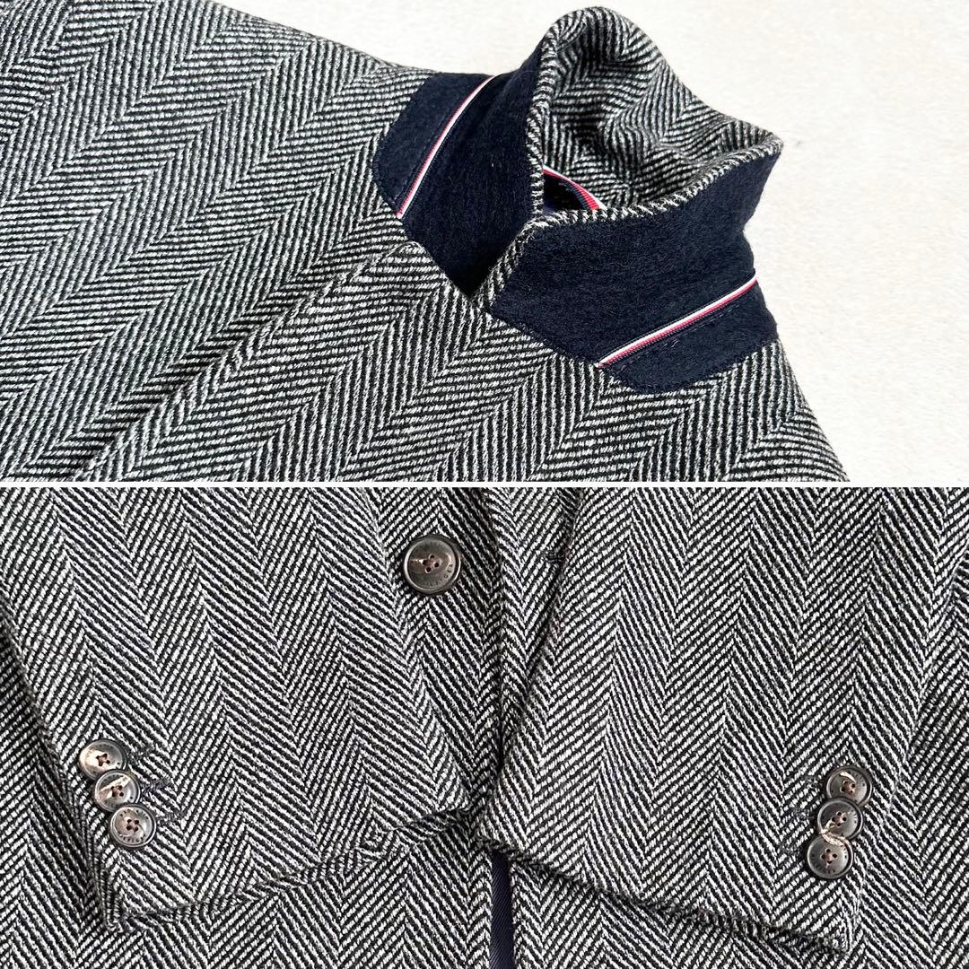 美品 トミーヒルフィガー チェスターコート ヘリンボーン L グレー 074