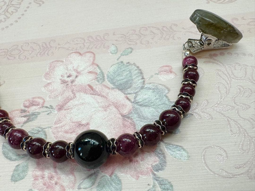 大人兵児帯【クロコダイル ブラック】 天然石の羽織紐【ワイン】のセット