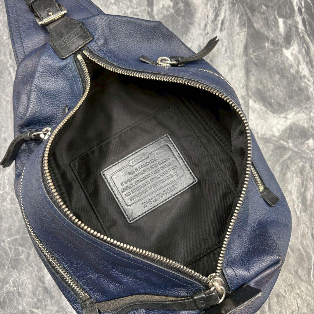 極美品 COACH トンプソン ボディバッグ ネイビー レザー ななめがけ