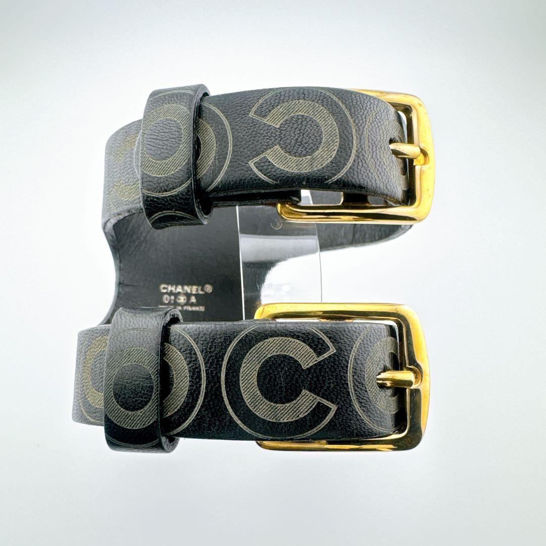 希少 シャネル COCO バングル ブレスレット ヴィンテージ レザー ロゴ