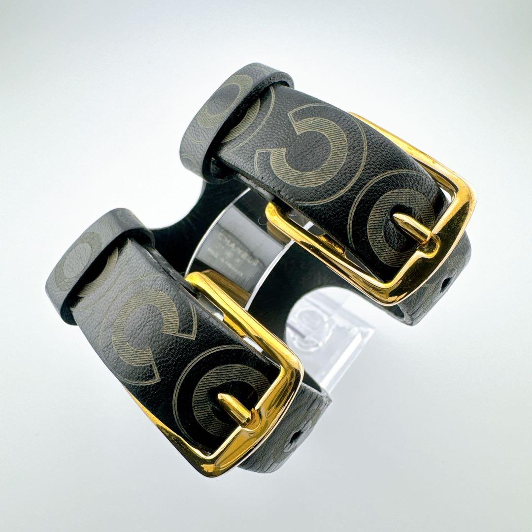 希少 シャネル COCO バングル ブレスレット ヴィンテージ レザー ロゴ