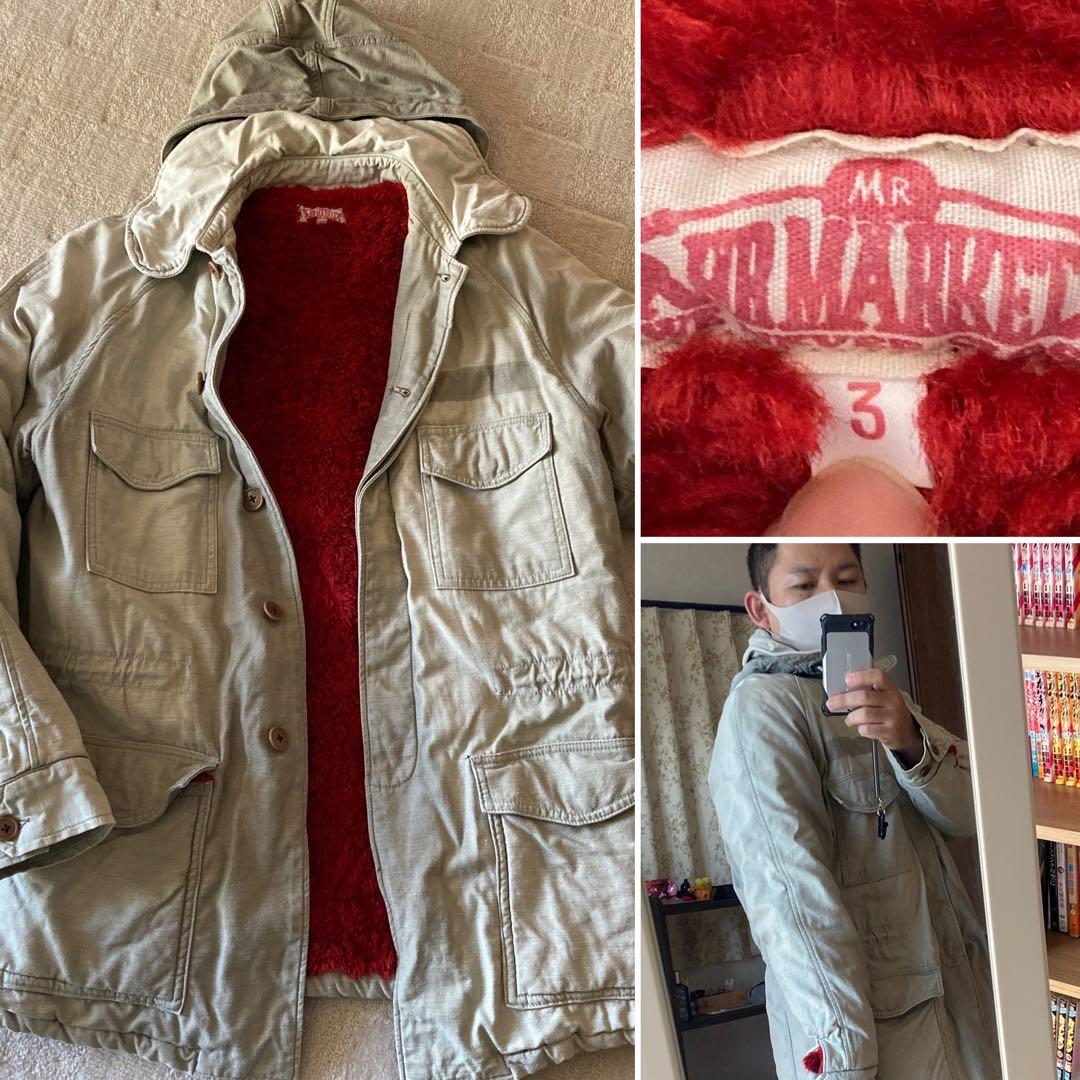 ハリウッドランチマーケット　ミリタリージャケット　　ボア　赤　毛糸