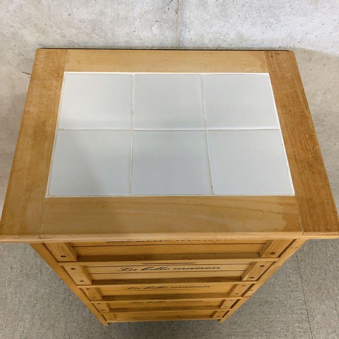 ★新春セール★カントリー調 5段引き出し チェスト 天板タイル リメイク DIY