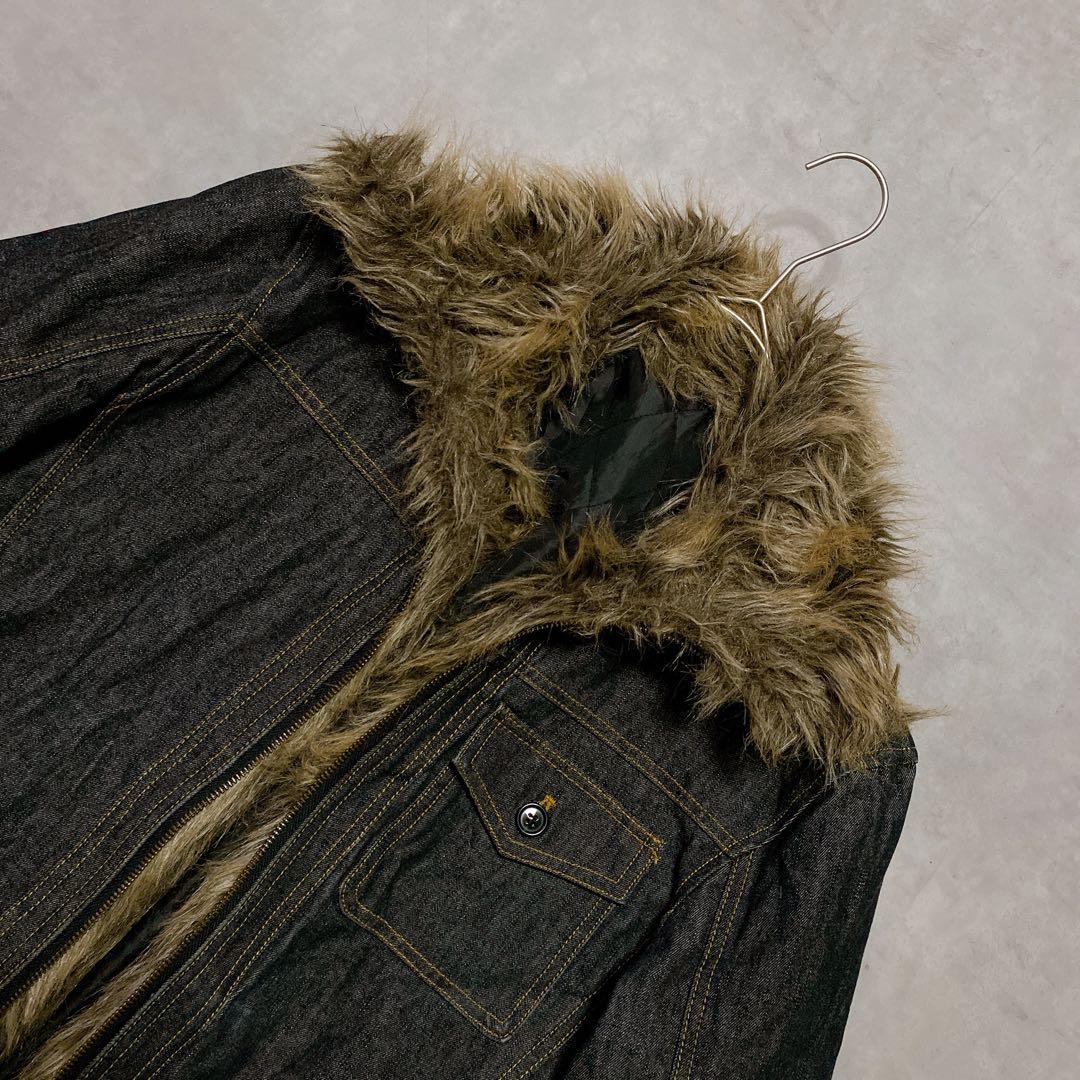00s y2k A.S.M ファー付デニムジャケット 平成ギャル男 グランジ M