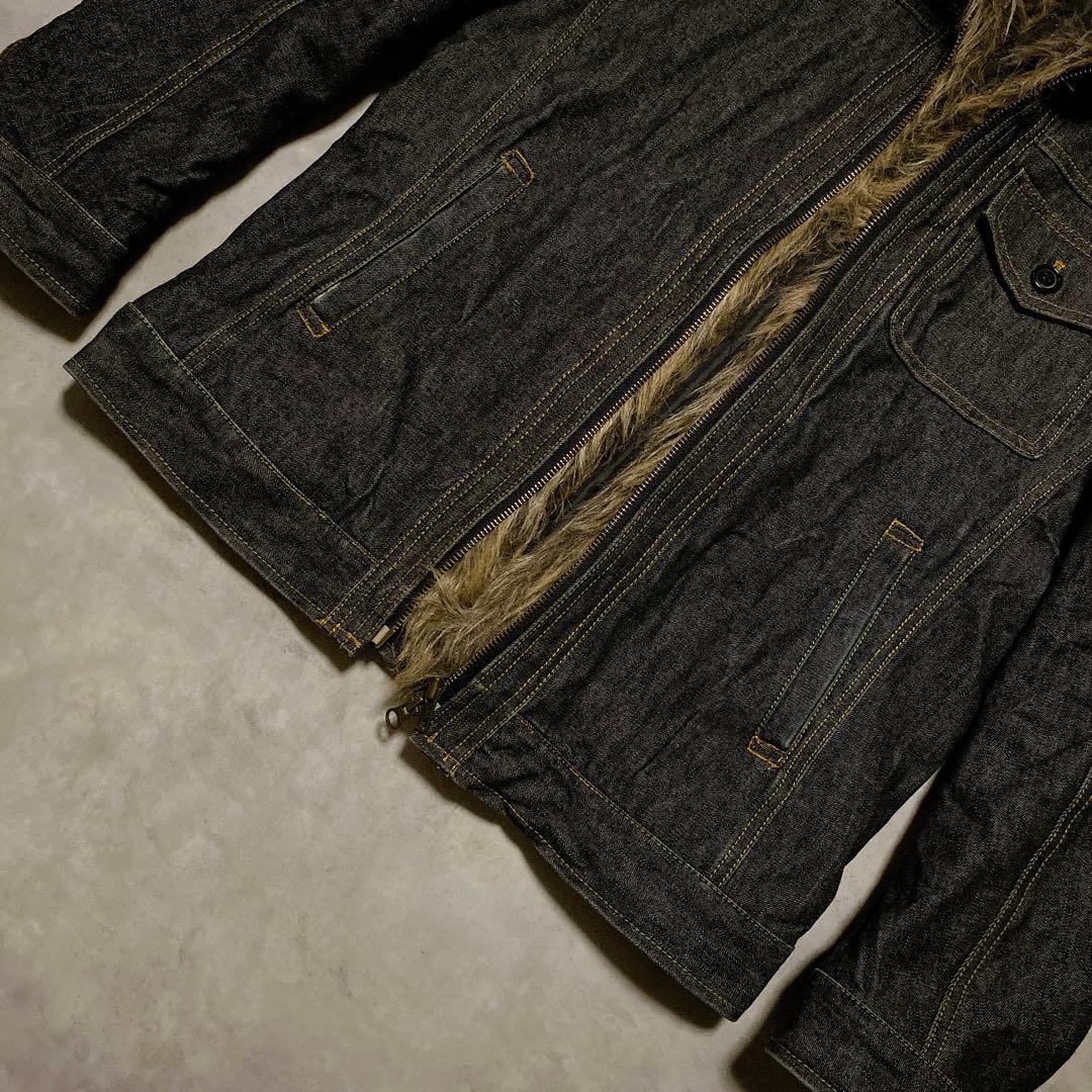 00s y2k A.S.M ファー付デニムジャケット 平成ギャル男 グランジ M