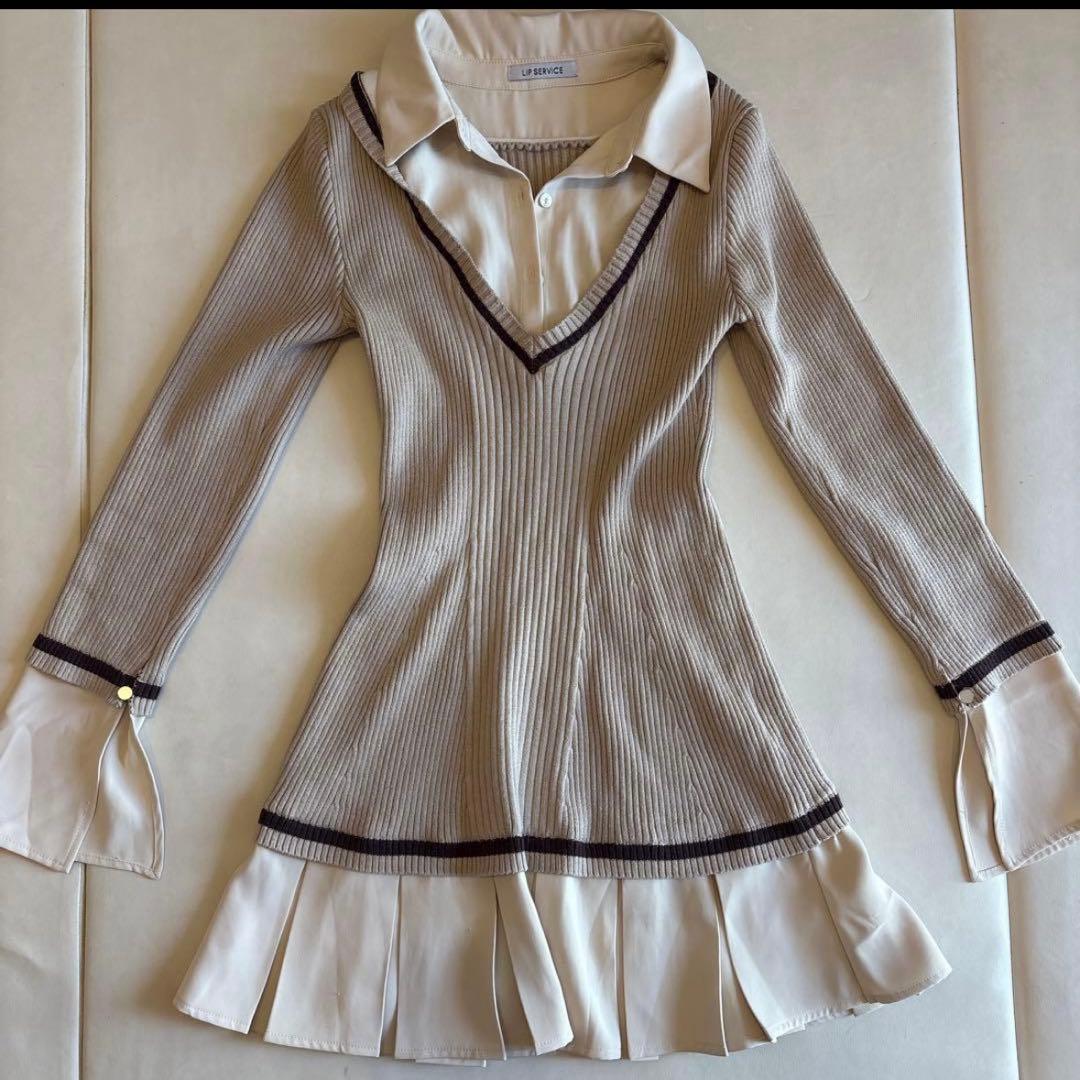 LIP SERVICE シャツドッキングプリーツワンピース ベージュ