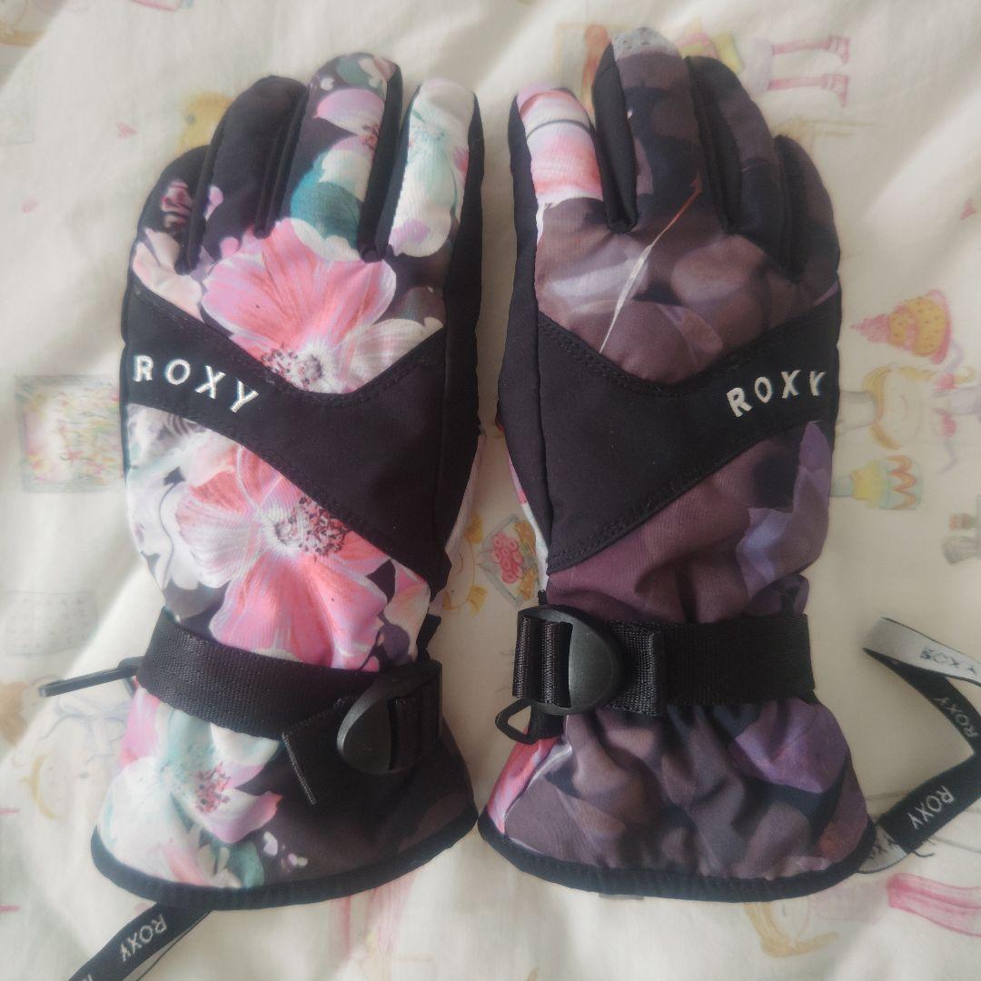 【美品】ROXY 花柄スキーウェア上下 手袋 セット 150cm