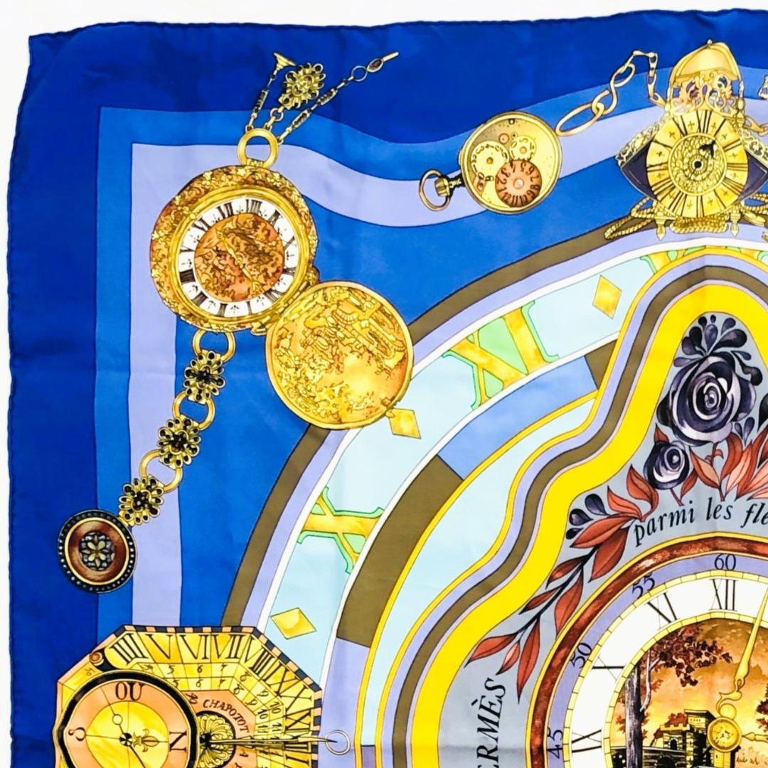 HERMES エルメス カレ90 花の中で過ごす時間 ブルー系 タグ切れ