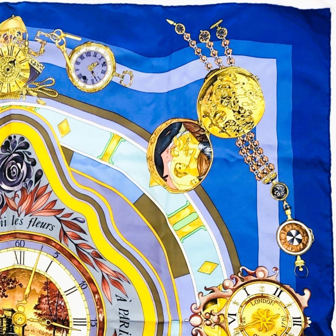 HERMES エルメス カレ90 花の中で過ごす時間 ブルー系 タグ切れ