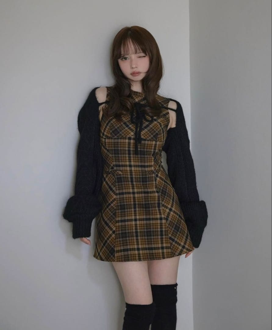 ワンピース andmary Mimi check set mini dress yellow
